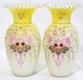 021146 MOTHEROFPEARL SATIN GLASS VASES C 1880