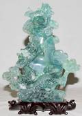 020102 CHINESE GREEN QUARTZ VASE WCOVER H 8 AS IS