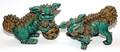 CHINESE PAINTED POTTERY FOO LIONS PAIR