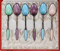 121221 DANISH STERLING  ENAMEL DEMI TASSE SPOONS