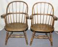 022132 ENGLISH OAK BOWBACK WINDSOR ARMCHAIRS ANTIQUE