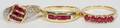 021190 14KT GOLD  RUBY RINGS THREE