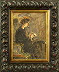 Oil on board portrait of a girl with a book