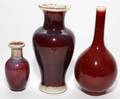 CHINESE SANG DE BOUEF PORCELAIN VASES THREE