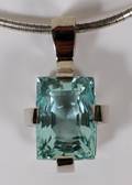 ITALIAN SILVER  EMERALD CUT AQUAMARINE PENDANT