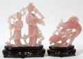CHINESE CARVED ROSE QUARTZ FIGURES TWO