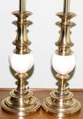 031266 STIFFEL BRASS  CERAMIC LAMPS PAIR H 30