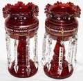 011289 RUBY CRYSTAL LUSTRE VASES PAIR H 13 12