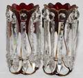 BOHEMIAN RUBY  WHITE ENAMEL GLASS LUSTERS PR