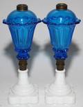 SANDWICH GLASS OIL LAMP BASES 19TH C PAIR