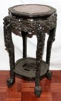 CHINESE CARVED TEAKWOOD STAND WITH MARBLE TOP