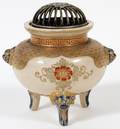 012189 JAPANESE SATSUMA KORO WITH PIERCED SILVER TOP