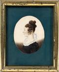 011253 ENGLISH WATERCOLOR MINIATURE PORTRAIT OF A LADY
