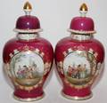 MEISSEN PORCELAIN COVERED URNS PAIR H 21