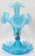 011290 ANTIQUE BLUE GLASS EPERGNE H 16 DIA 11