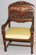 122217 CONTINENTAL CARVED WALNUT ARMCHAIR