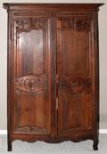 122211 COUNTRY FRENCH HAND CARVED OAK ARMOIRE