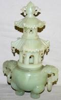 012275 CHINESE LIGHT GREEN CARVED JADE PAGODA