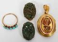011339 JADE CLIPS TURQUOISE RING AND VICTORIAN LOCKET