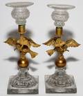 CONTINENTAL BRONZE  CUT CRYSTAL CANDLESTICKS