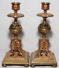 011369 CONTINENTAL GILT METAL  COPPER CANDLESTICKS