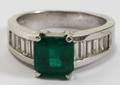 011359 14KT WHITE GOLD EMERALD  DIAMOND RING