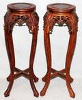 011344 CHINESE TEAKWOOD PEDESTALS PAIR H 36