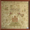 Silk on linen sampler dated 1838 wrought by Mary Sykes