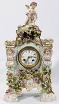 012290 SCHUMANN DRESDEN PORCELAIN MANTLE CLOCK H 17