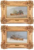 Wm Rowland Pair of Seasonal Carriage Scenes Oil