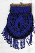 011402 BEADED PURSE WITH ROYAL BLUE  BLACK BEADS W 6
