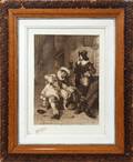 F ROYBET ENGRAVING 16X13 CAVALIERS IN TAVERN