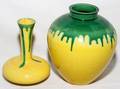 GLAZED YELLOW POTTERY VASES TWO H 6  8