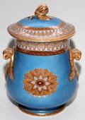 IRONSTONE COVERED JAR GRECIAN BORDER C 1890