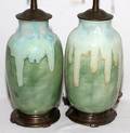 GLAZED POTTERY VASES MOUNTED AS LAMPS H 23