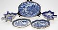 ENGLISH BLUE  WHITE PORCELAIN DISHES  TRAYS