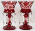 012324 BOHEMIAN RUBY TO CLEAR CUT GLASS LUSTRES