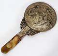 011379 CHINESE HARD STONE  SILVERPLATE HAND MIRROR