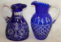 010281 BOHEMIAN COBALT TO CLEAR CUT GLASS PITCHERS