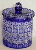 010280 BOHEMIAN COBALT TO CLEAR CUT GLASS BISCUIT BARR
