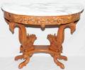 031434 CARVED WALNUT CONSOLE TABLE WITH MARBLE TOP