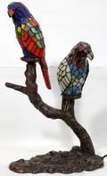 031423 LEADED GLASS PARROT LAMP REPRODUCTION H 22