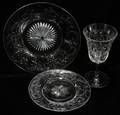 031405 ETCHED GLASS GOBLETS 8  PLATES 18 C 1930