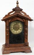 030321 ARTS  CRAFTS OAK MANTEL CLOCK H 18