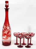 020345 BOHEMIAN CRANBERRY GLASS DECANTER  LIQUORS