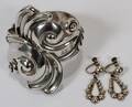 MEXICAN STERLING BRACELET  PAIR OF EARRINGS