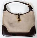 HERMES LINEN  LEATHER TRIM HAND BAG
