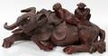 122341 CHINESE CARVED TEAKWOOD WATER BUFFALO  FIGURES