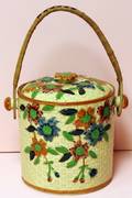 030368 HAND PAINTED PORCELAIN COVERED BISCUIT BARREL