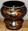 022363 ASIAN BLACK LACQUER BOWL FORM PLANTER ON STAND